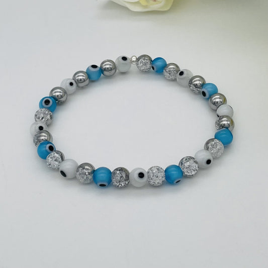 CH-948  Rock Crystals Bracelet Blue Eyes 6.5"