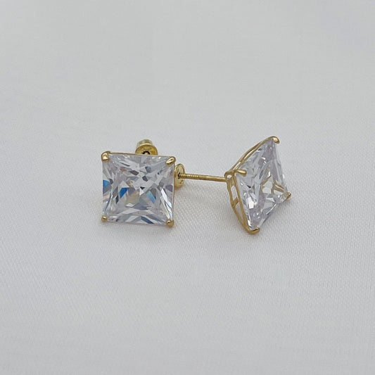 G32ER 8mm.Square  14K Gold Post Earrings