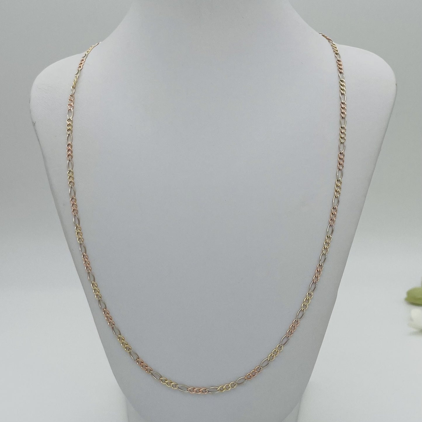 G-193. 14K Gold Figaro Chain 16"X2.6mm.