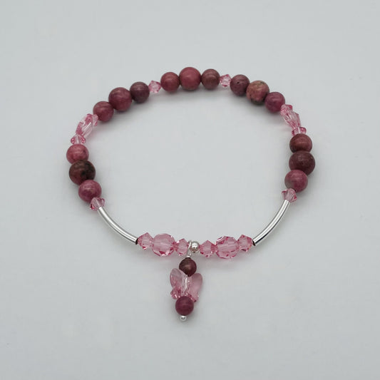 ST1786  Rhodonite W/ Butterflies Bracelet  7.5"