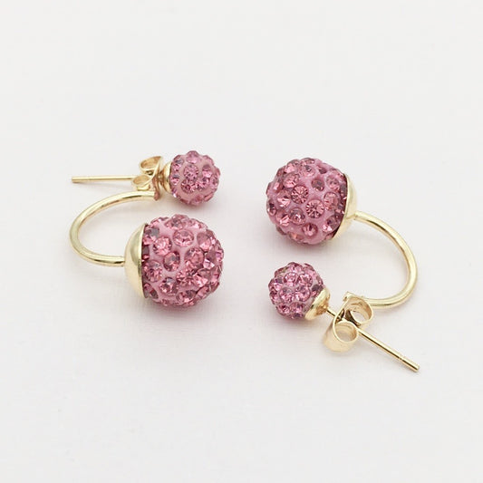 SS928 G/P Pink Double Side Stud Earrings