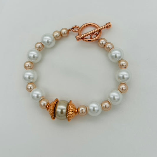 CO17BL White & Ivory Pearls Bracelet 7"