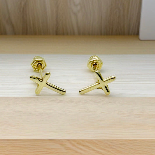 G389ER 14K Gold  Cross Post Earrings