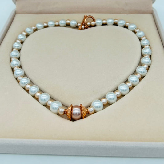 CO17NL White & Ivory Pearls Necklace 17"