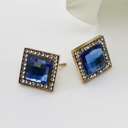 SS916ER Blue Zirconia Gold Plated