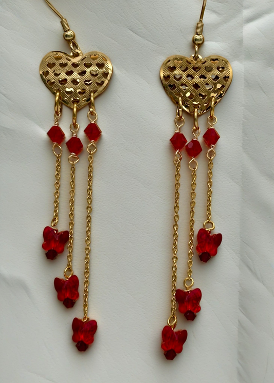 SS1880 Red Butterflies Earrings 3.5"