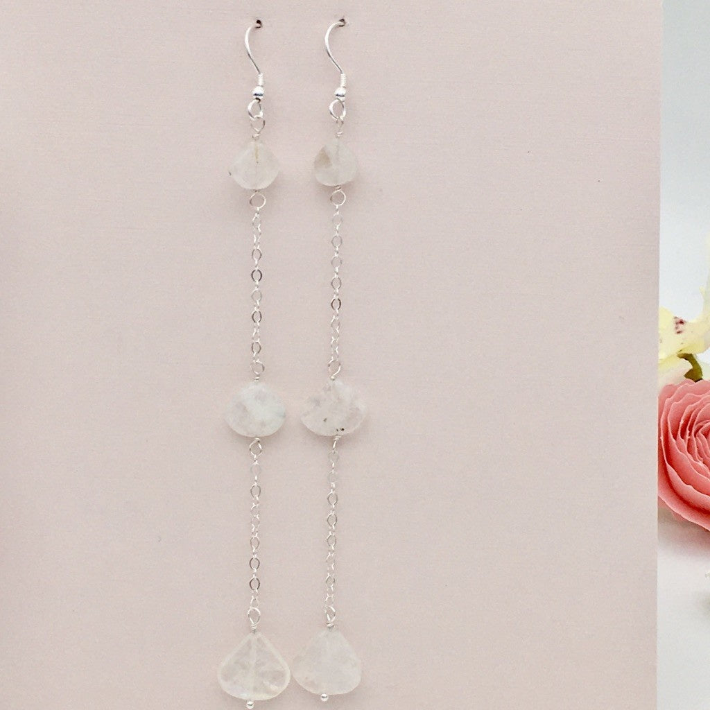 ST1456  4.5" Moon Stone Earrings