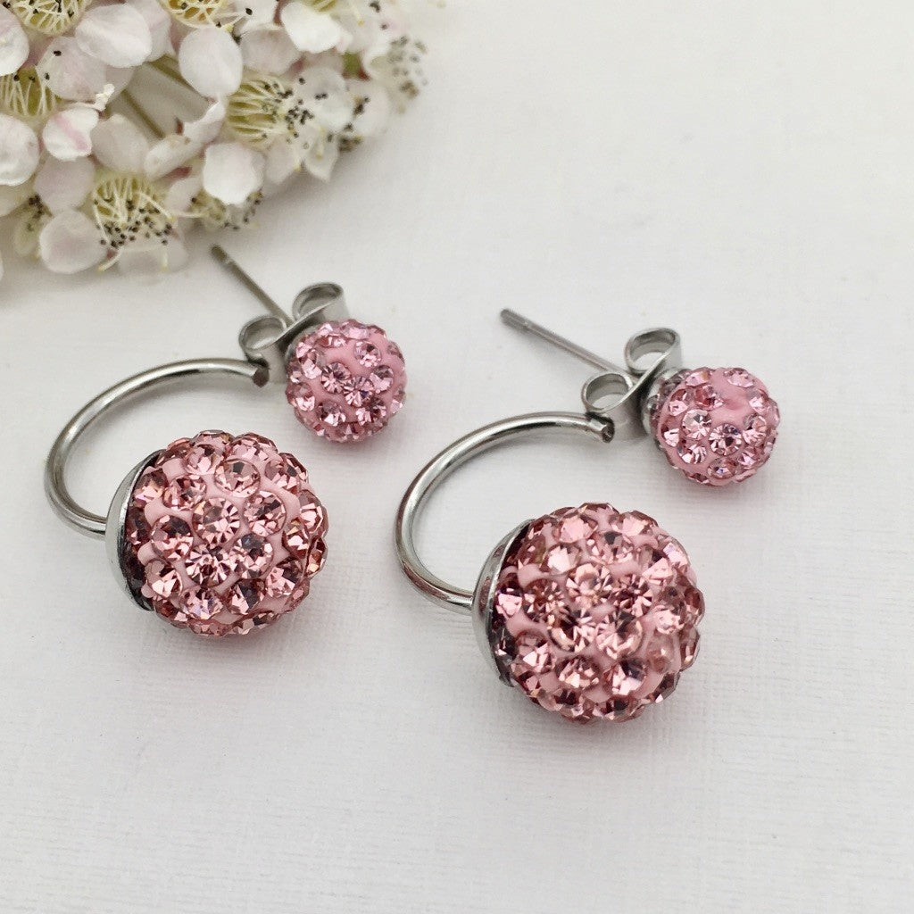 SS928 Pink Double Side Stud Earrings