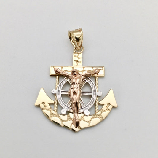 G12P14K Gold  Anchor Pendant 35x24mm.