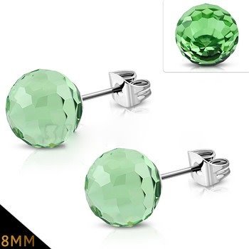 SS966 8mm. Green Earrings