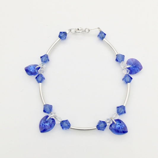 C1244BL SW Sapphire Hearts Bracelet  7"