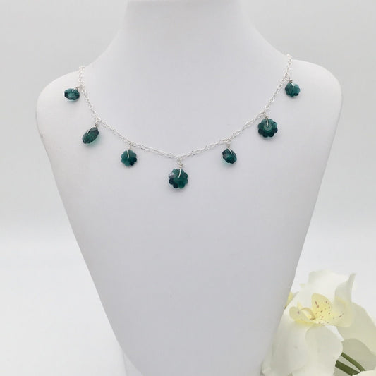 C1226NL Green Flowers Necklace 17"