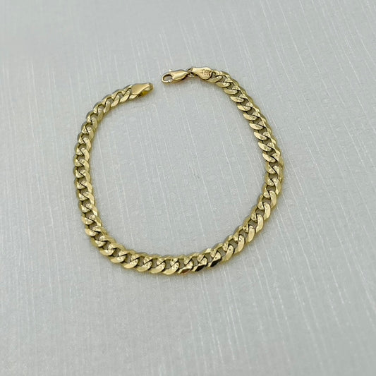 G380BL 14K Gold Curb Pave Bracelet 6.5x9"