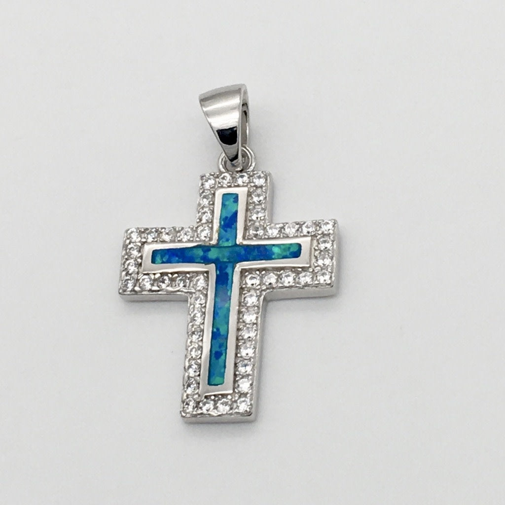 Z1424  29X17mm. Cross W/Blue Opal