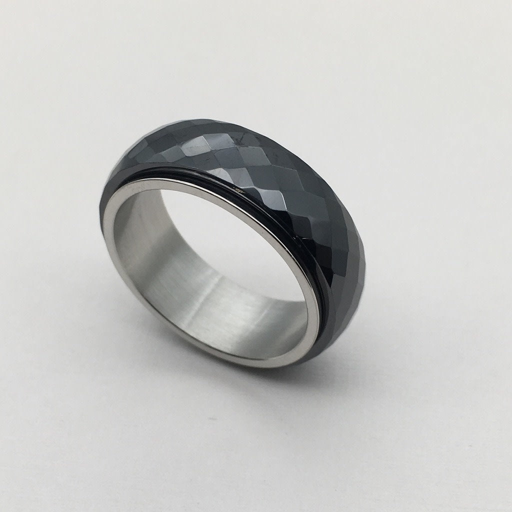 T805R Tungsten Black Ceramic spinner Ring