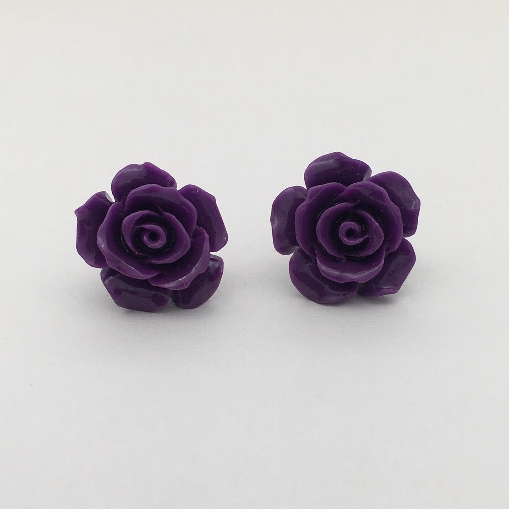 SS1039  15mm. Purple Flower  Earrings