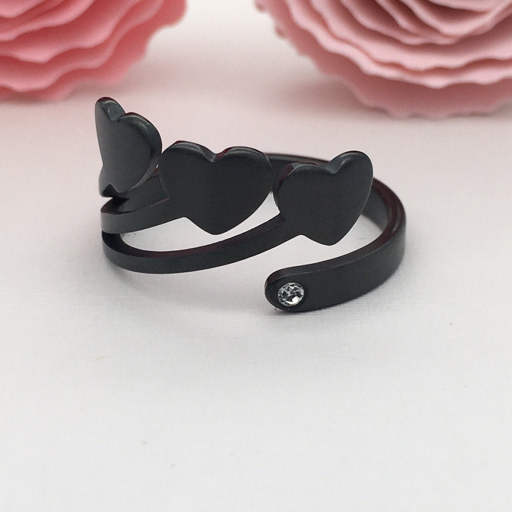 SS1093 Black Hearts Ring #6