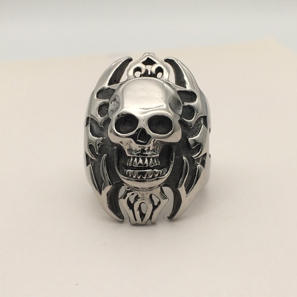 SS1092 Biker Skull With Flames Ring #9