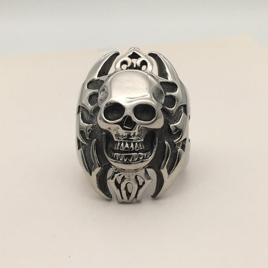 SS1092 Biker Skull With Flames Ring #9