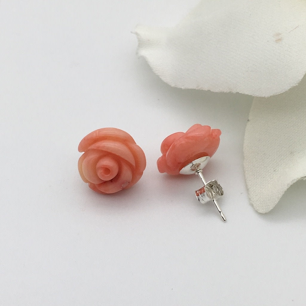 ST1429 Pink Dyed Bamboo Coral Flower 8mm. Earrings