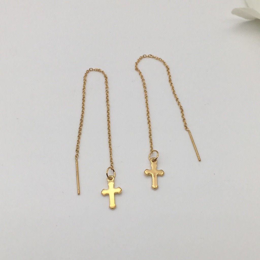 SS1081 Gold Plated Cross Thread Earrings