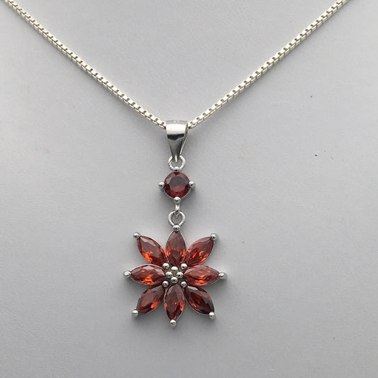 Z1289NL garnet Poinsettia Flower Necklace 18"