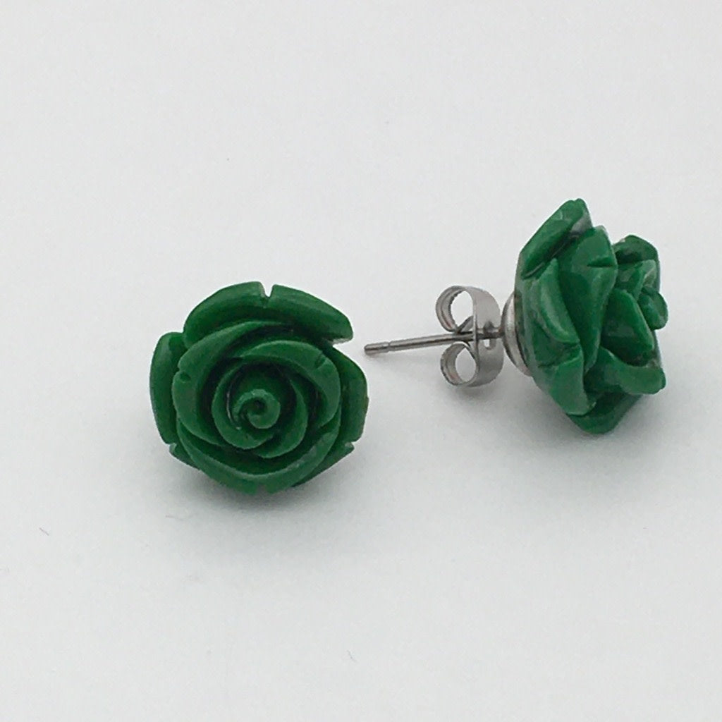 SS1039ER 15mm.Green Flower Earrings