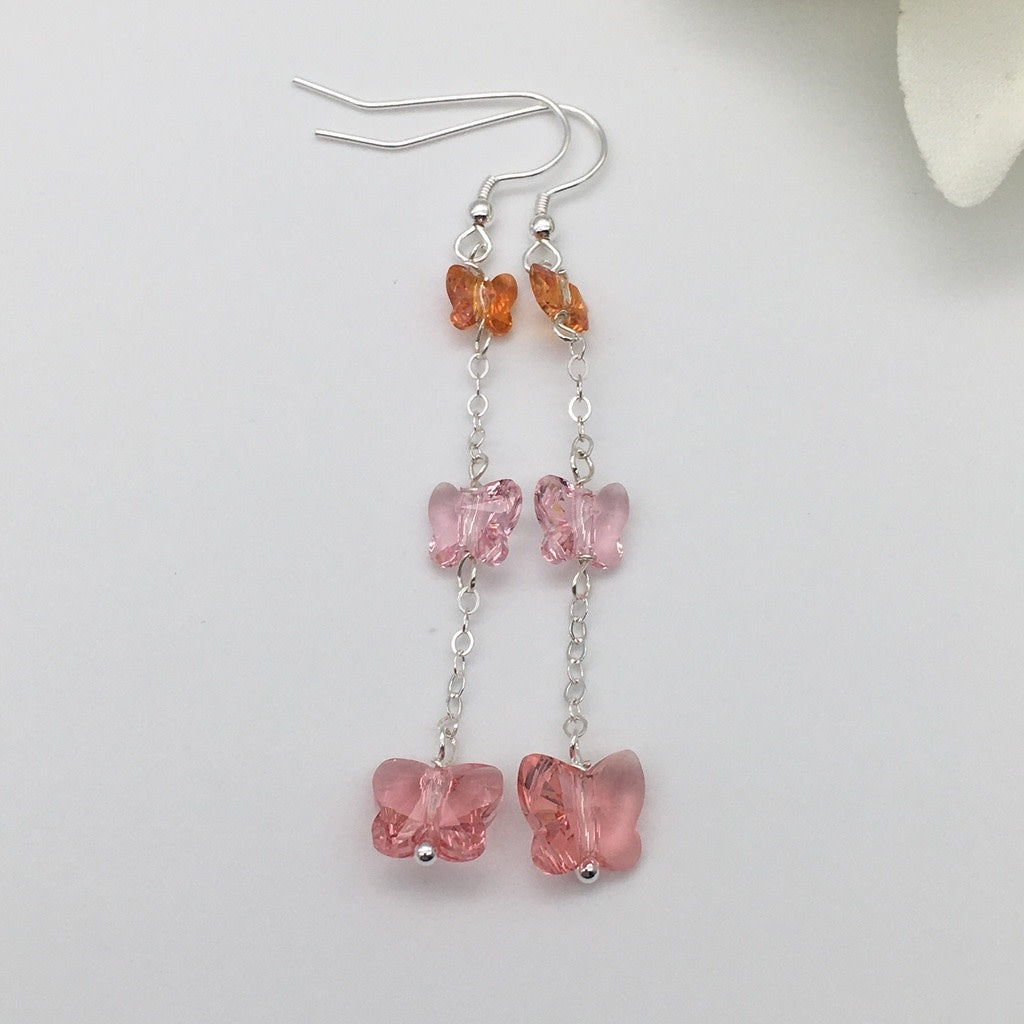 C1215 Pink  Butterfly Earrings