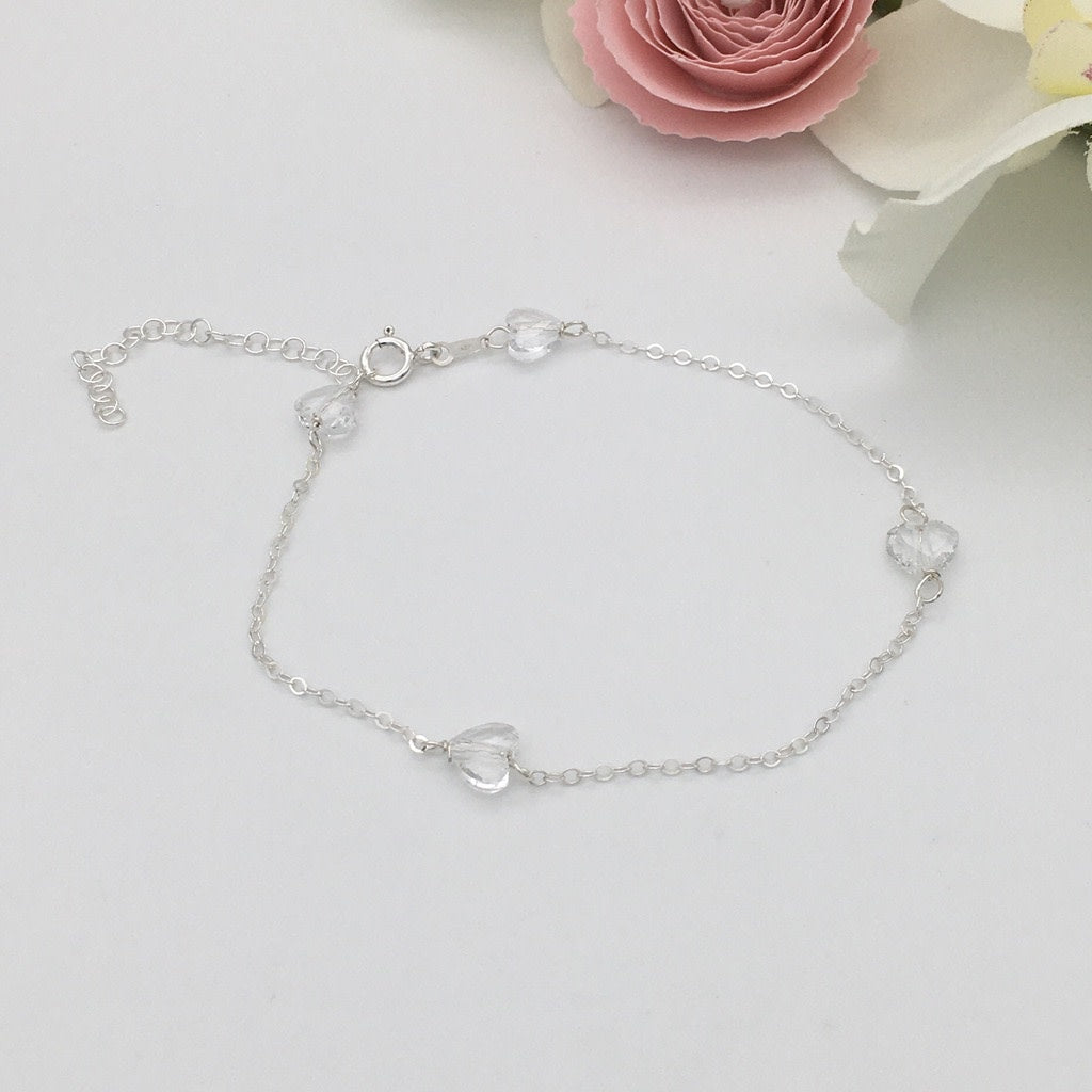 C1088 Clear Hearts Anklet 10"