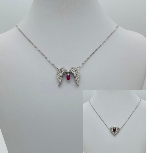 Z1536NL Wings and Heart Necklace 18"