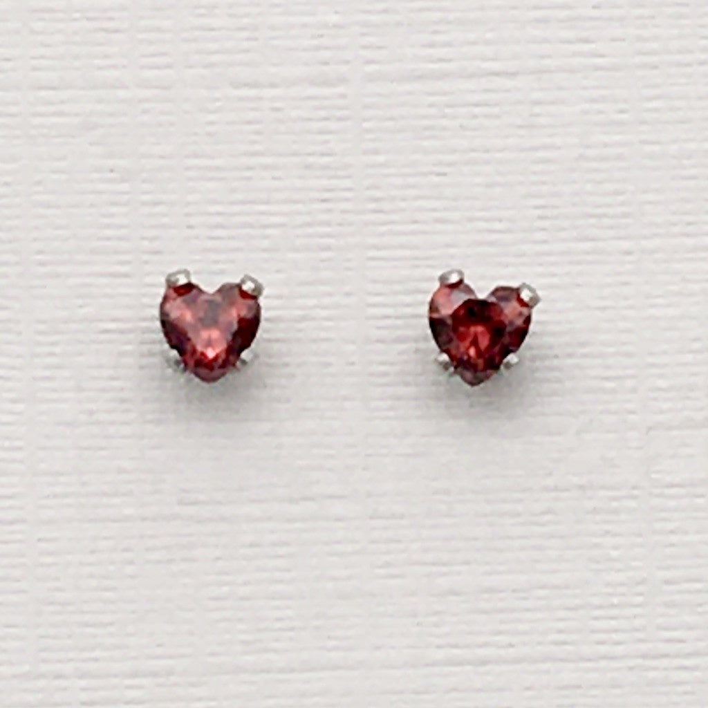 SS1177 3mm. Garnet Heart Earrings