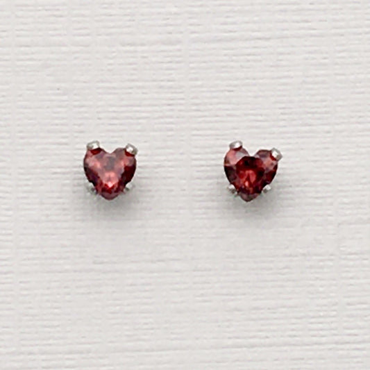 SS1177 3mm. Garnet Heart Earrings