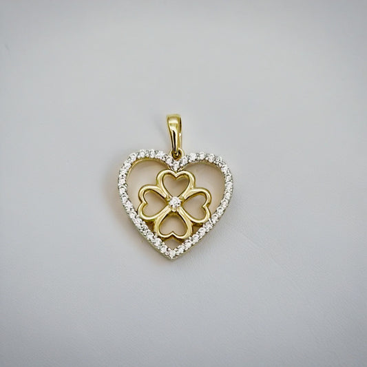 G394 14KG Heart With Clover Pendant