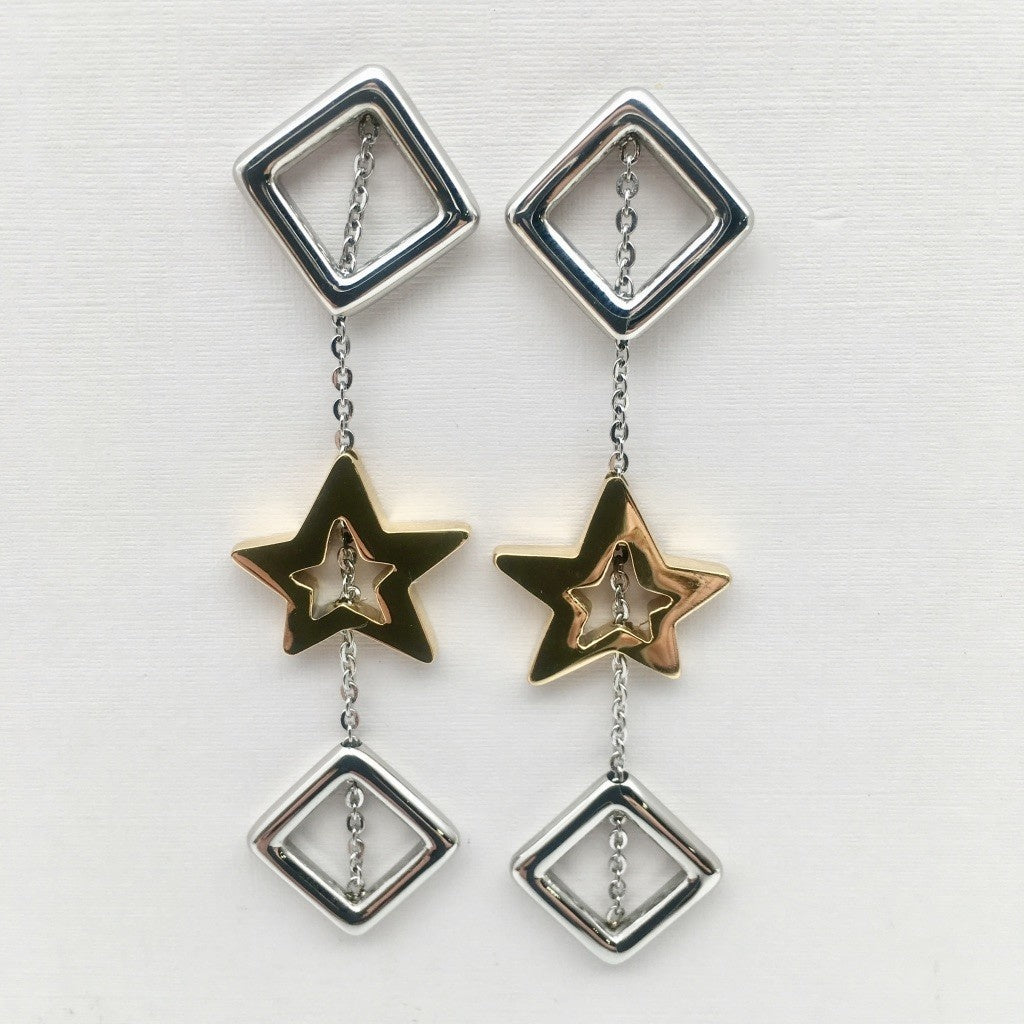 SS1184  Rhombus w/ Stars Earrings