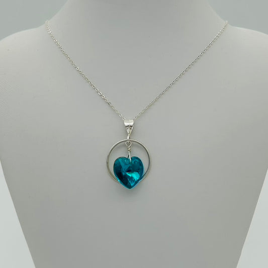 C1228SW Necklace Blue Zircon Heart 18"