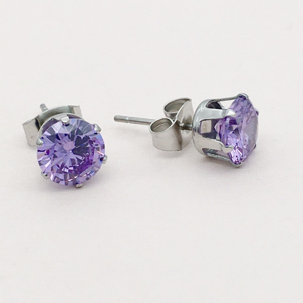 SS1314ER 7mm. Surgical Steel  Purple Earrings