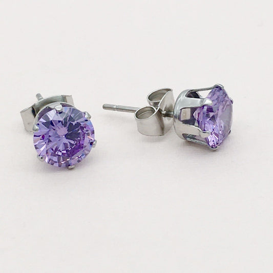 SS1314ER 7mm. Surgical Steel  Purple Earrings