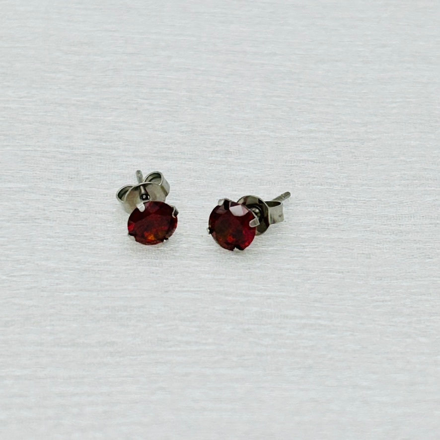 SS1040ER 6mm Garnet Surgical Steel Earrings