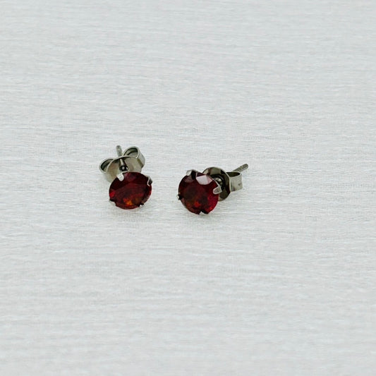 SS1040ER 6mm Garnet Surgical Steel Earrings