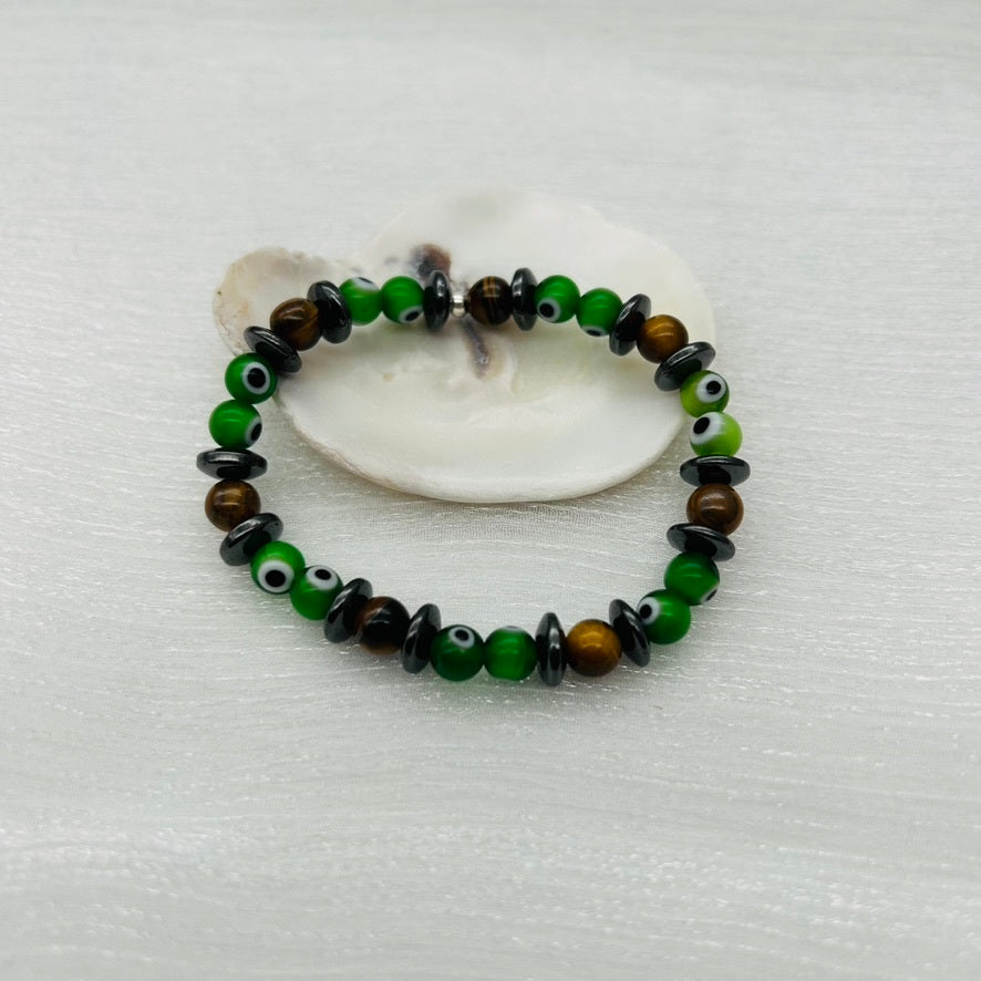 ST1864BL Tiger Eye Green Eyes Bracelet 6.5"