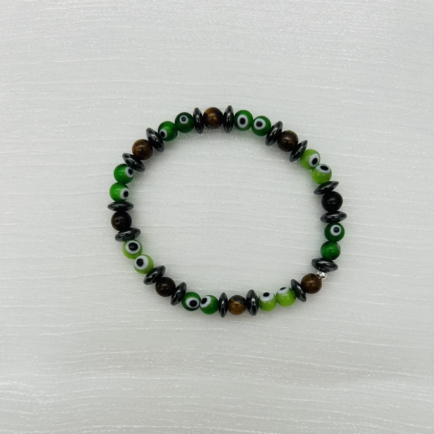 ST1864BL Tiger Eye Green Eyes Bracelet  7.5"