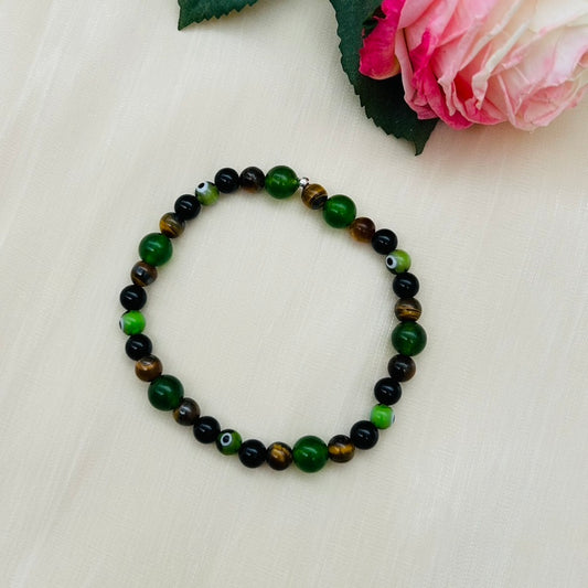 ST1885BL Green Jade, Tiger Eye & Onyx Bracelet 8"