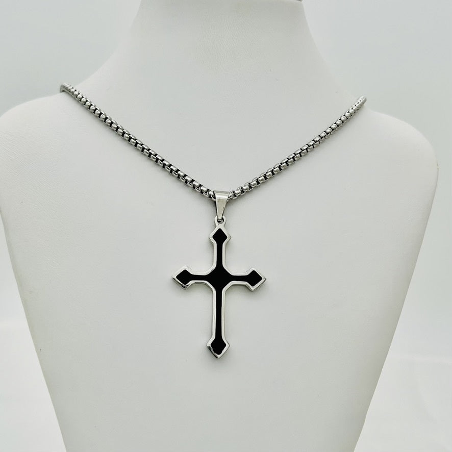 SS1456NL Black Cross 20" Necklace