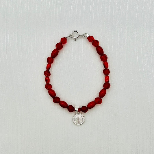 ST1893Bl Red dyed Bamboo Coral San Benito Bracelet 7"