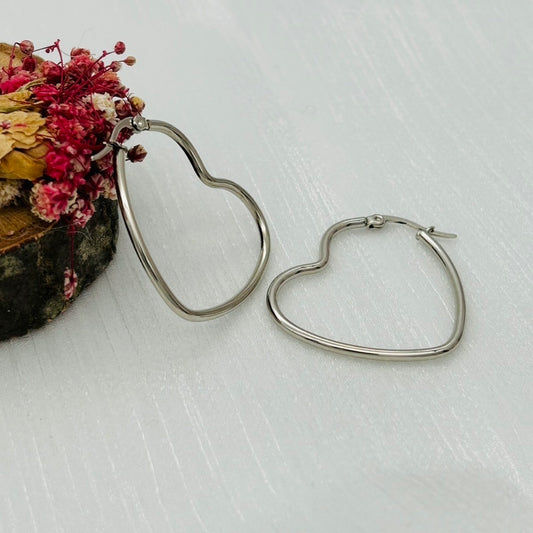 SS976 35mm. Heart Hoop Earrings