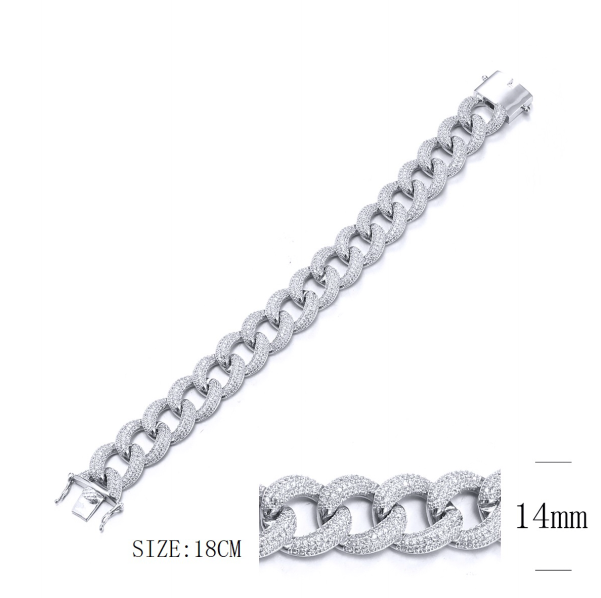 Z1837 Curb Link Pave Bracelet 14mm. x 7.5"