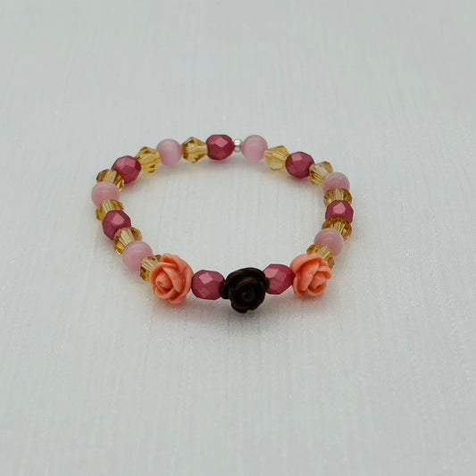 Ch974BL Pink Flowers Bracelet 6"