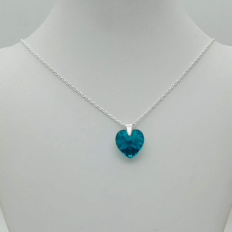 C1426NL Blue Zircon Heart Necklace 18"