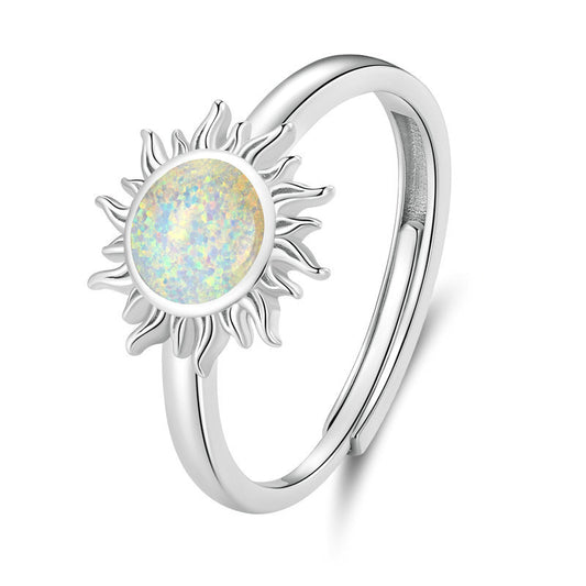 ST1573R White Opal Sun #7 Ring